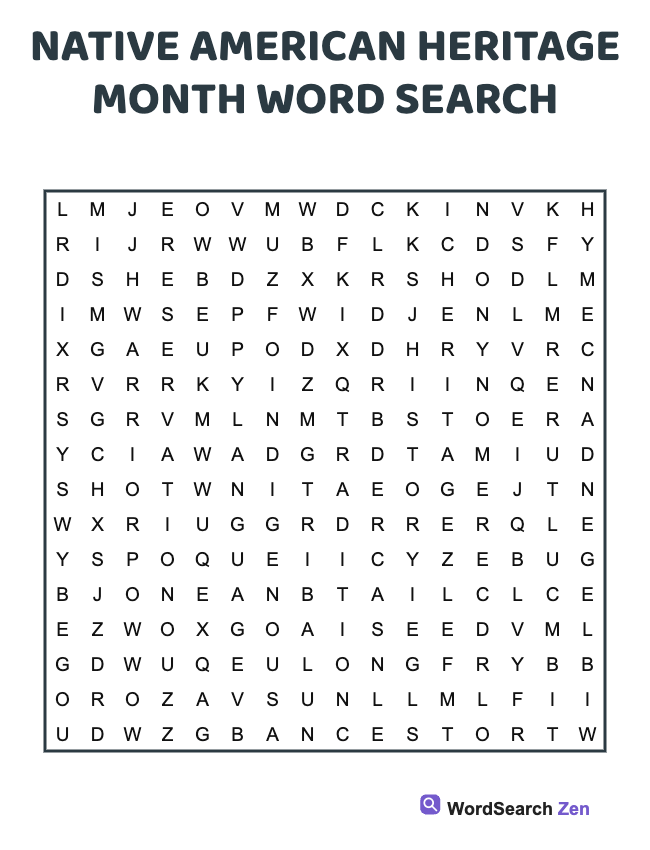 Native American Heritage Month Word Search