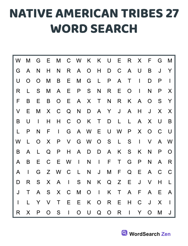 Native American Tribes 27 Word Search