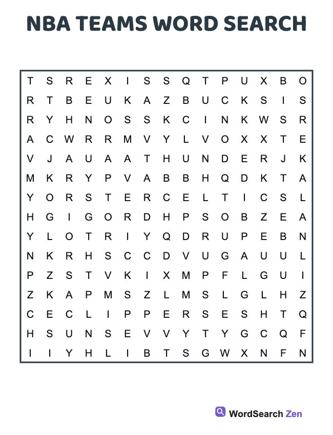 NBA Teams Word Search