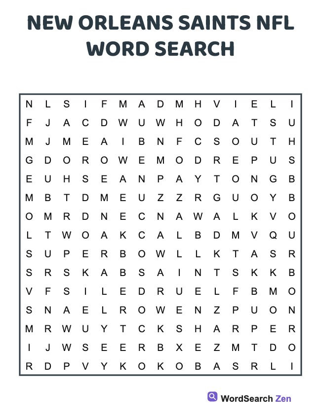 New Orleans Saints NFL Word Search