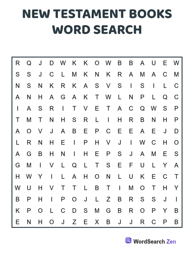 New Testament Books Word Search printable puzzle sheet