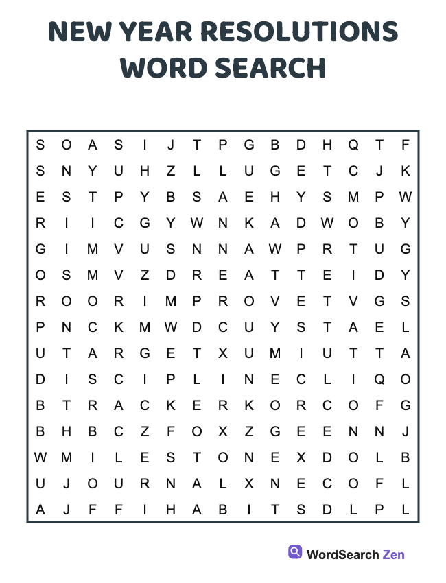 New Year Resolutions Word Search
