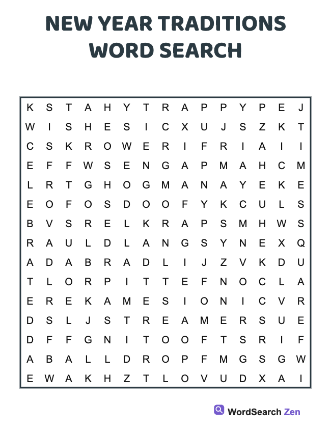 New Year Traditions Word Search