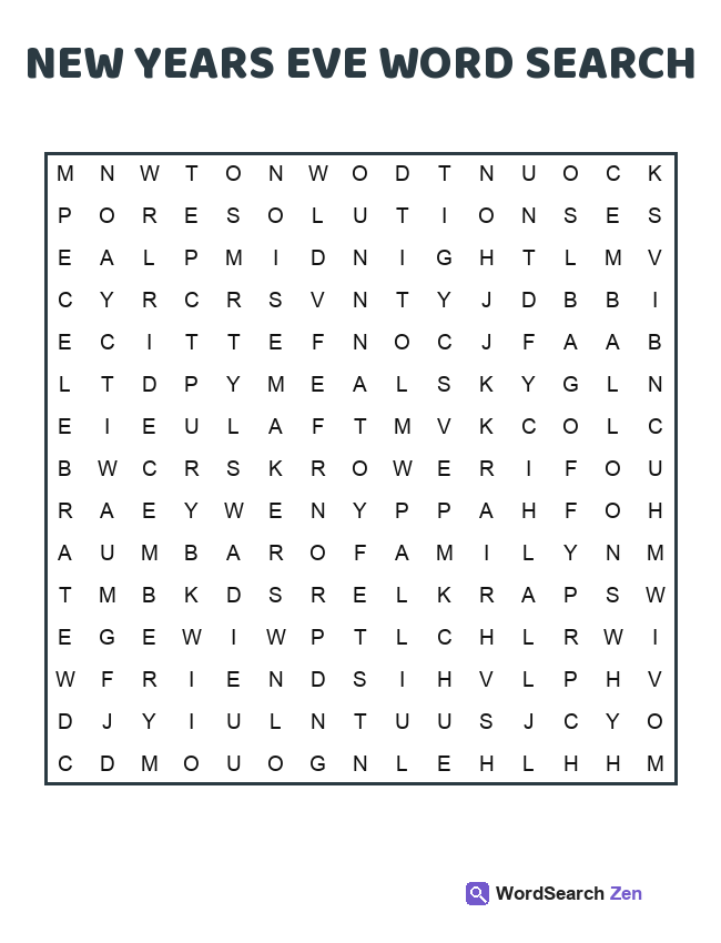 New Years Eve Word Search printable puzzle sheet