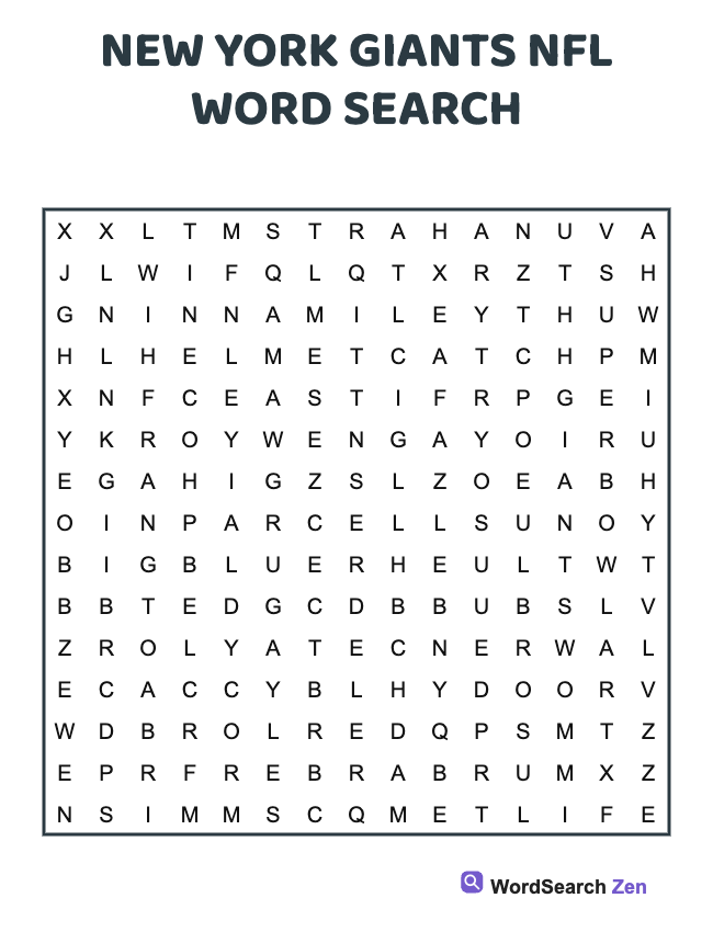 New York Giants NFL Word Search