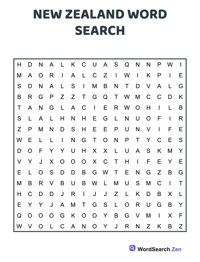 New Zealand Word Search