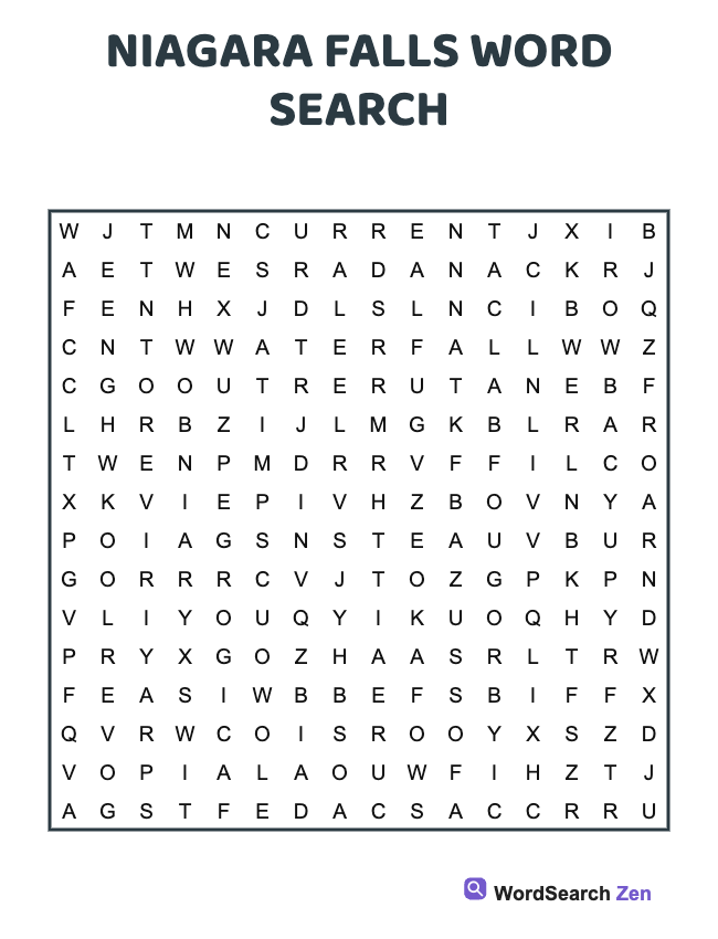 Niagara Falls Word Search