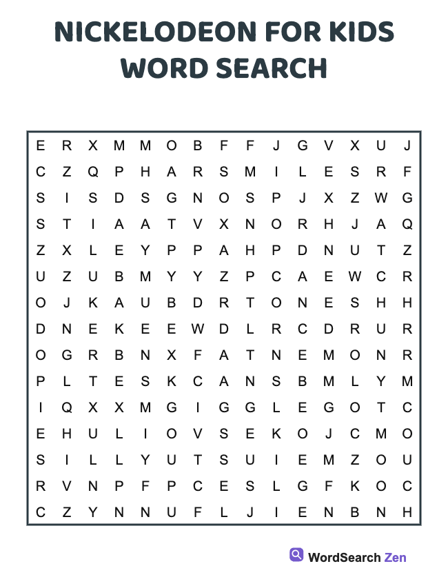 Nickelodeon For Kids Word Search