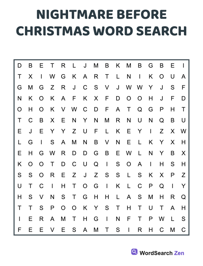 Nightmare Before Christmas Word Search