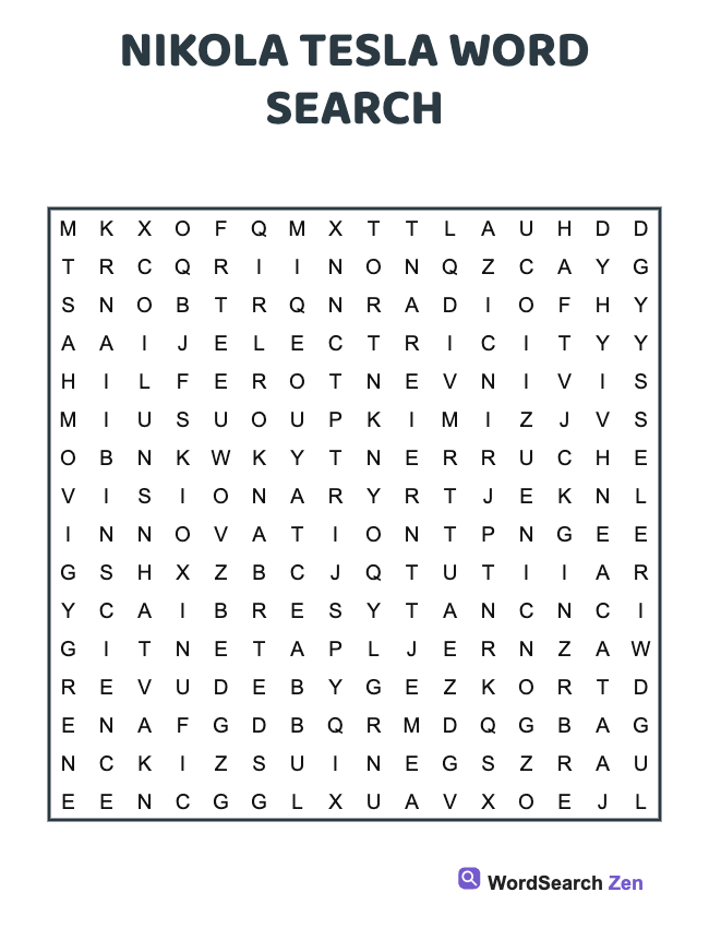 Nikola Tesla Word Search