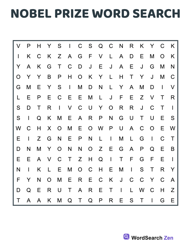 Nobel Prize Word Search