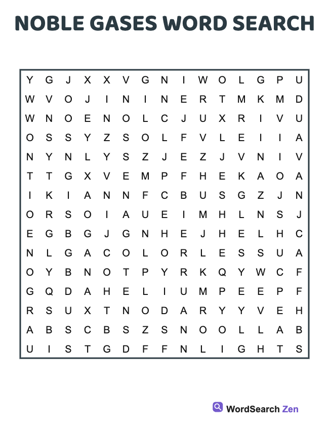 Noble Gases Word Search