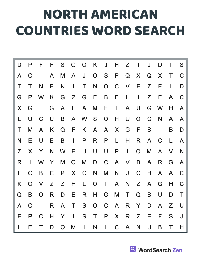 North American Countries Word Search