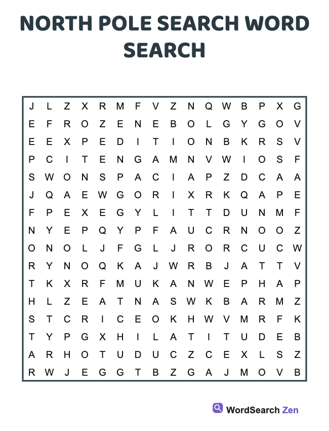 North Pole Search Word Search