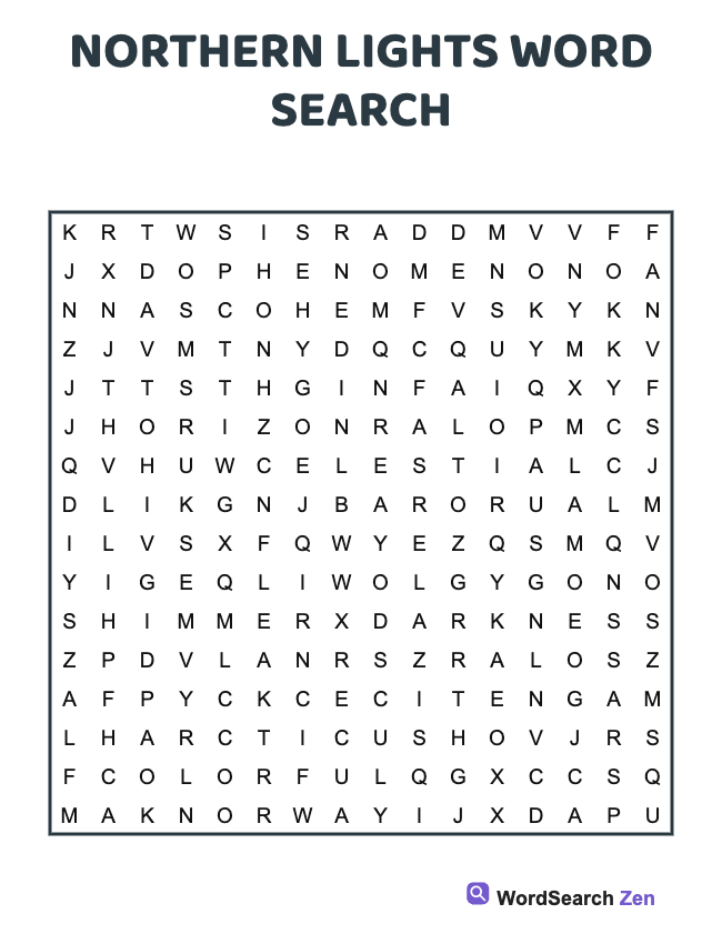 Northern Lights Word Search