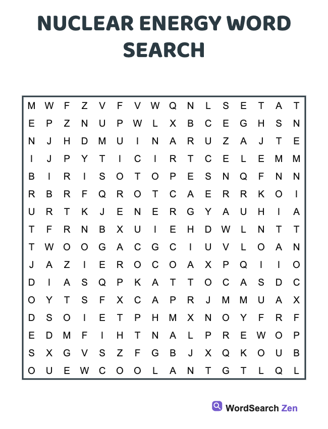 Nuclear Energy Word Search