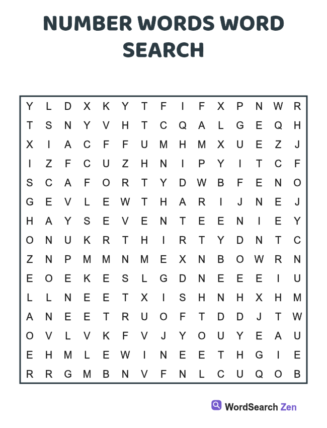 Number Words Word Search printable puzzle sheet
