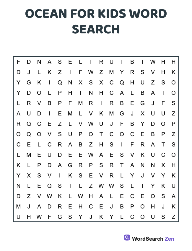 Ocean For Kids Word Search