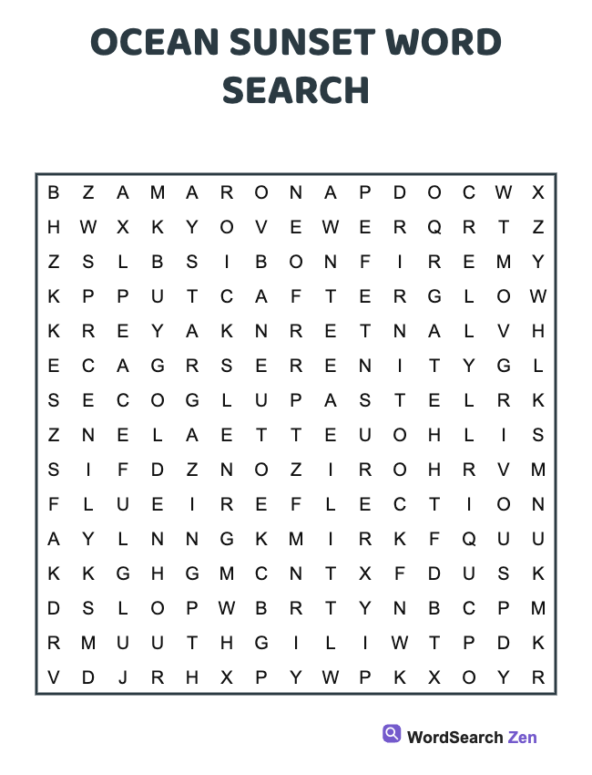 Ocean Sunset Word Search