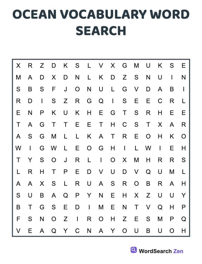 Ocean Vocabulary Word Search