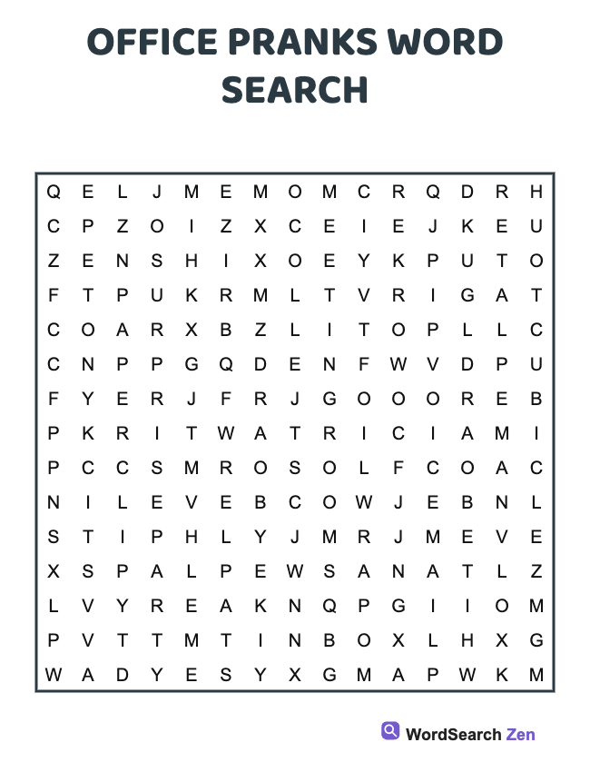 Office Pranks Word Search