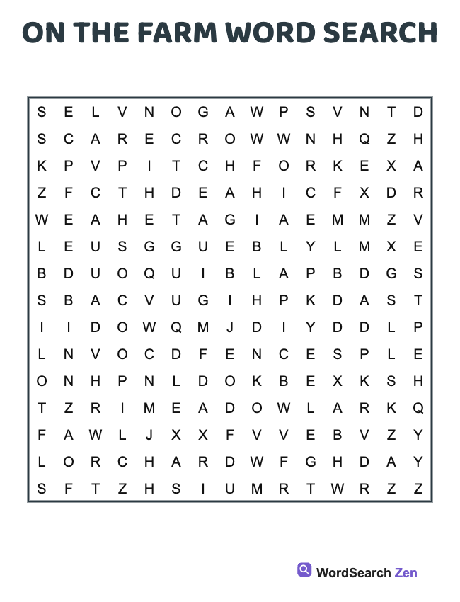 On The Farm Word Search