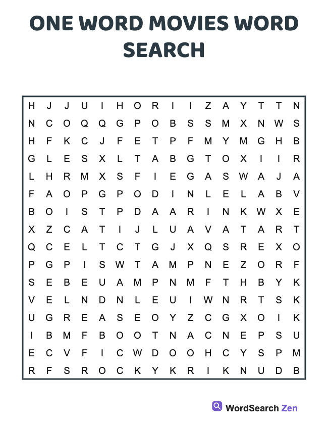 One Word Movies Word Search