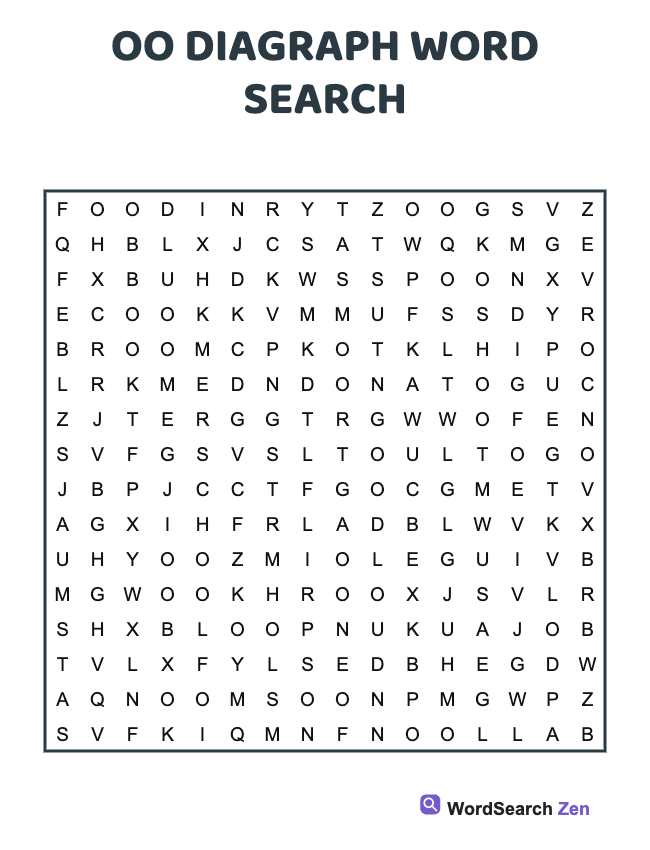 Oo Diagraph Word Search