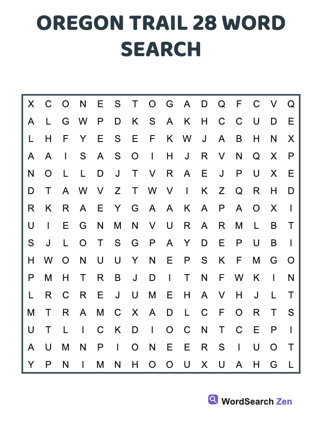 Oregon Trail 28 Word Search