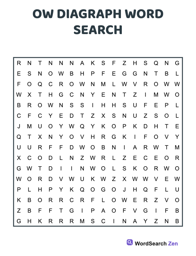Ow Diagraph Word Search