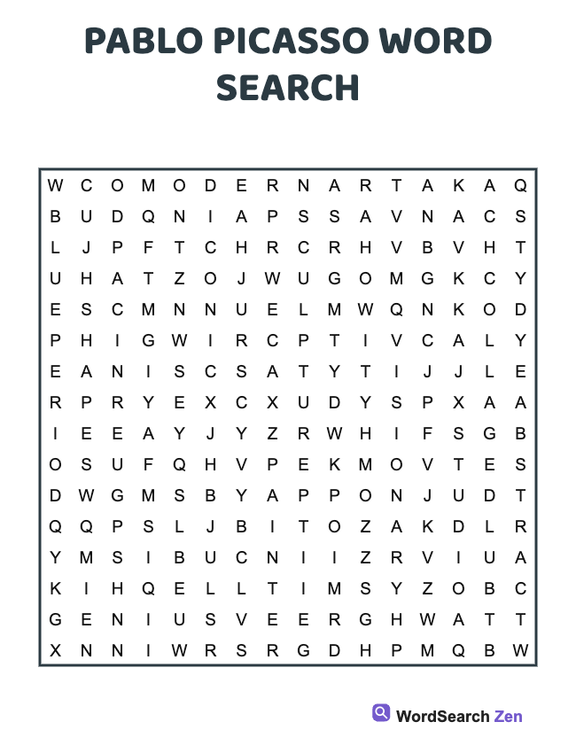 Pablo Picasso Word Search