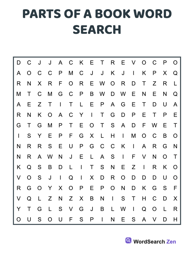 Parts Of A Book Word Search
