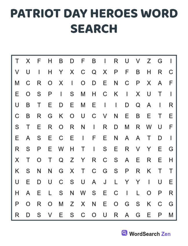 Patriot Day Heroes Word Search printable puzzle sheet