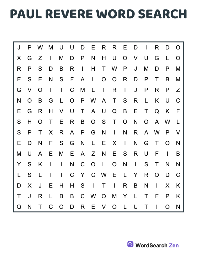 Paul Revere Word Search