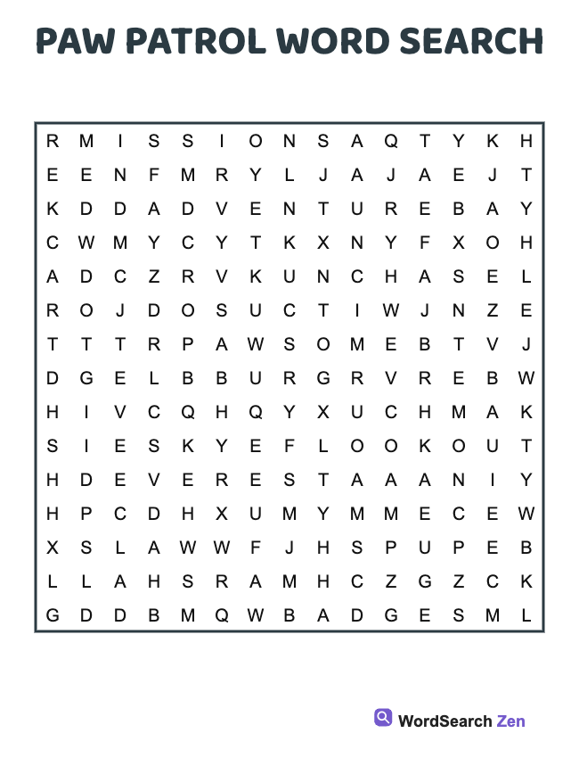 Paw Patrol Word Search