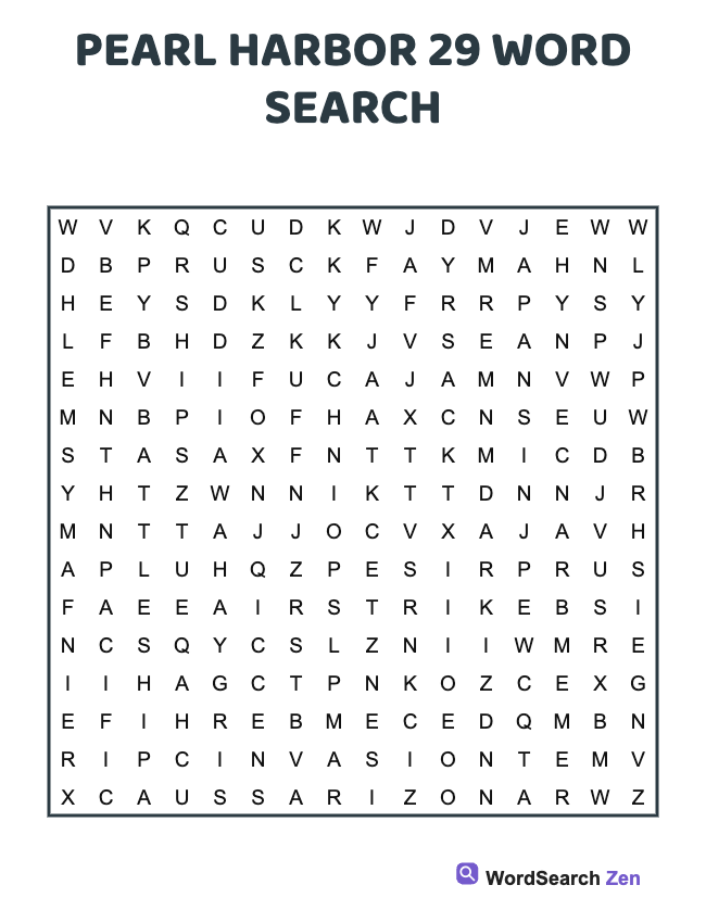 Pearl Harbor 29 Word Search