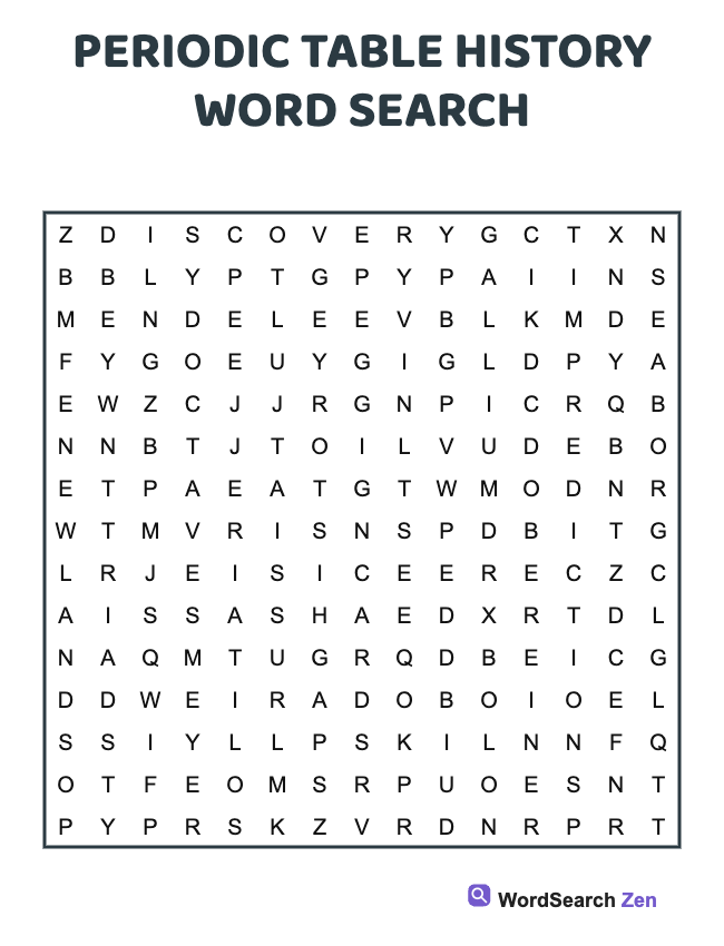 Periodic Table History Word Search