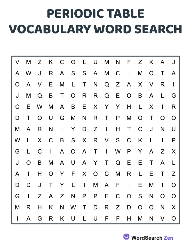 Periodic Table Vocabulary Word Search
