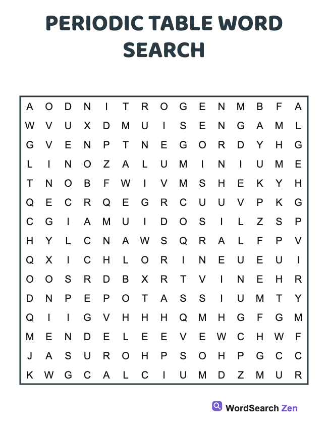 Periodic Table Word Search