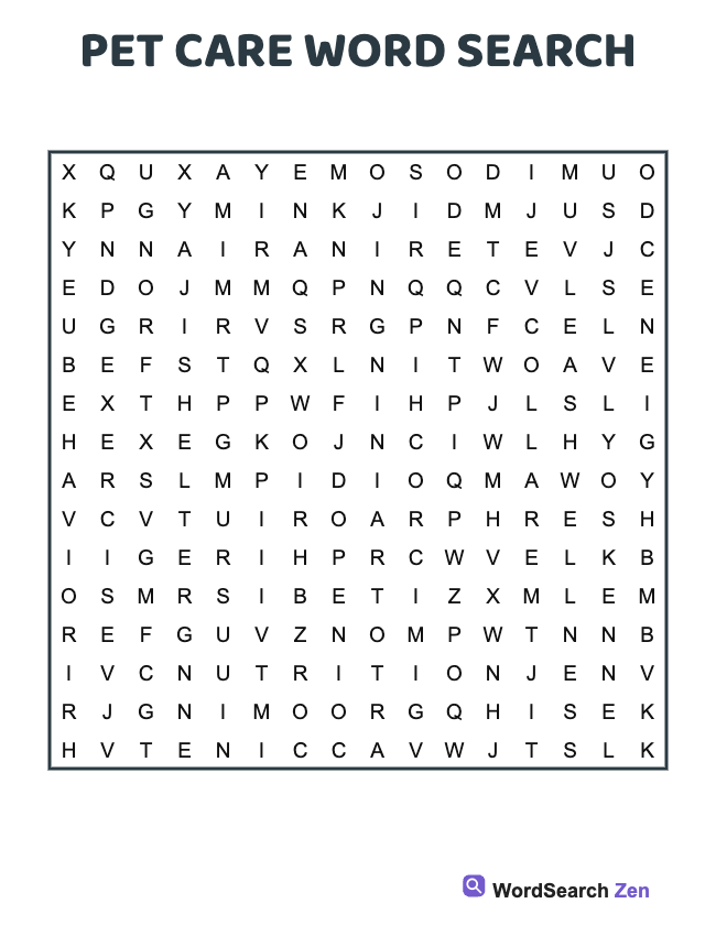 Pet Care Word Search