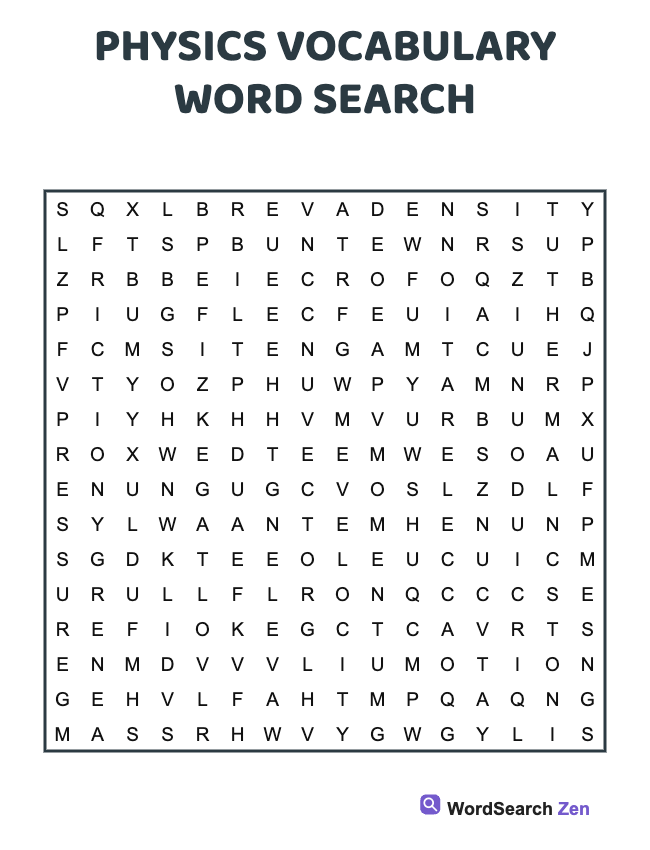 Physics Vocabulary Word Search