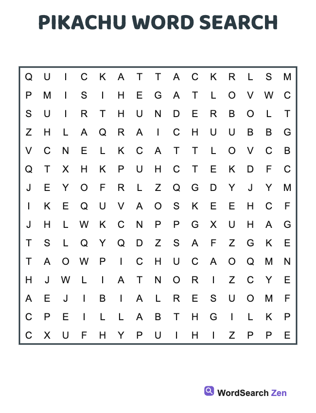 Pikachu Word Search