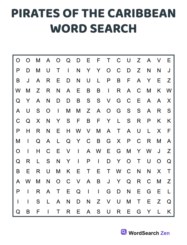 Pirates Of The Caribbean Word Search