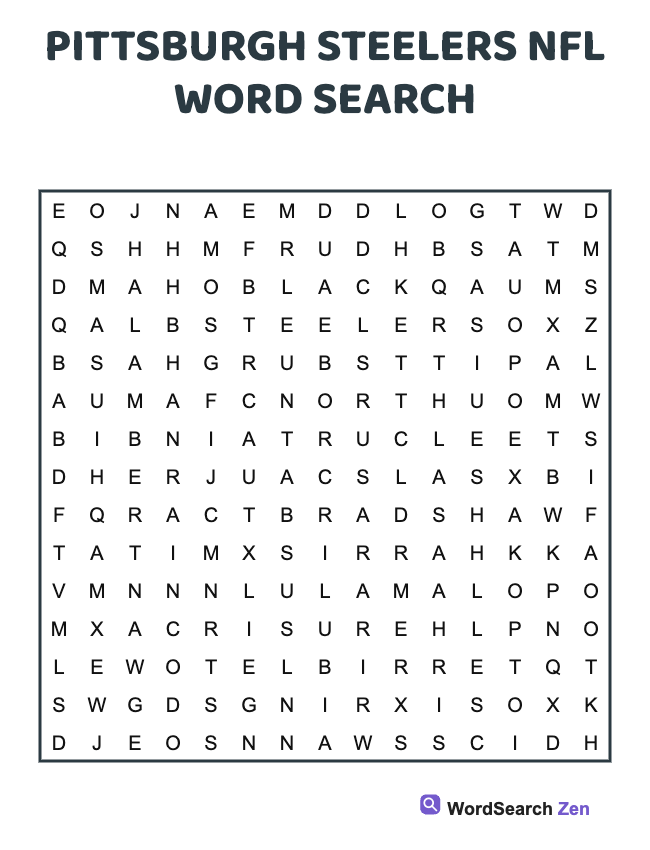 Pittsburgh Steelers NFL Word Search