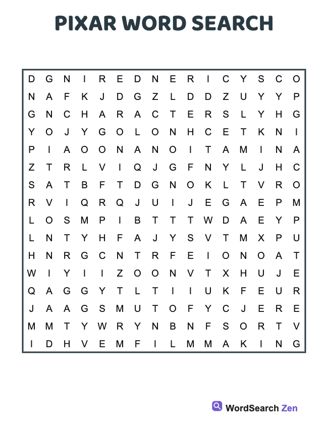 Pixar Word Search