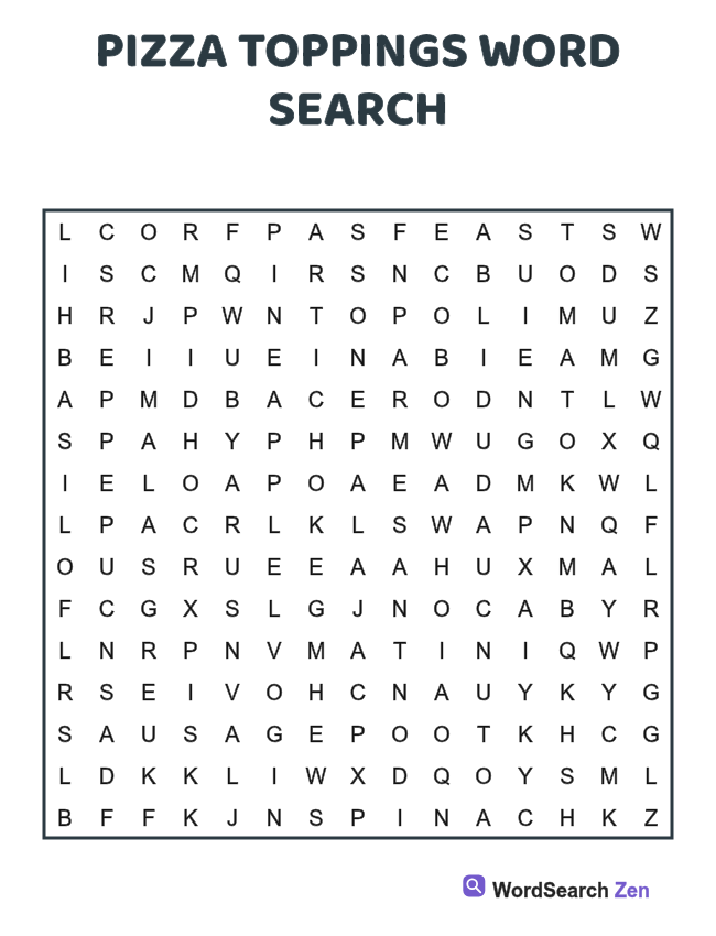 Pizza Toppings Word Search printable puzzle sheet