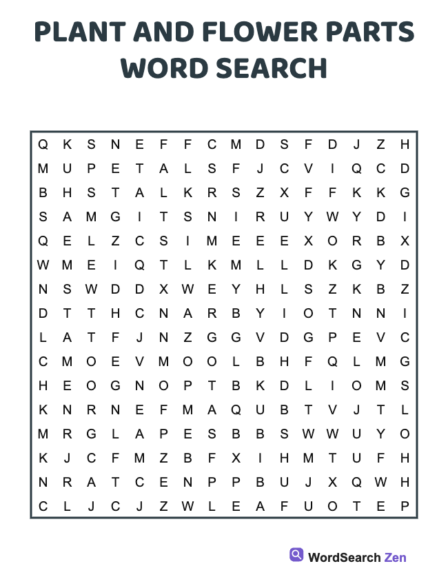 Plant And Flower Parts Word Search