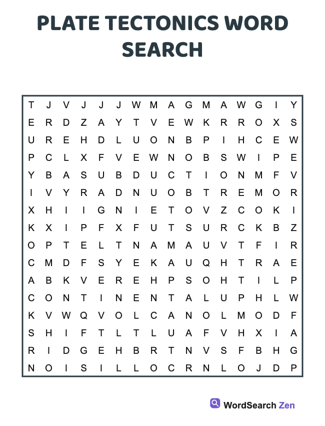 Plate Tectonics Word Search