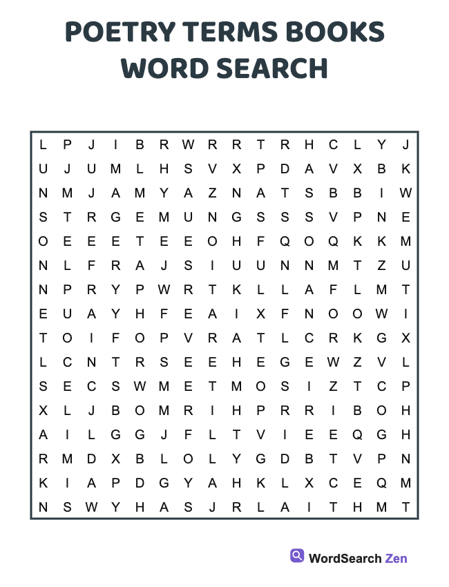 Poetry Terms Books Word Search