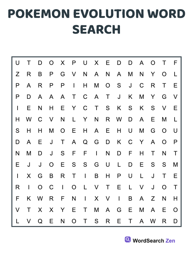 Pokemon Evolution Word Search